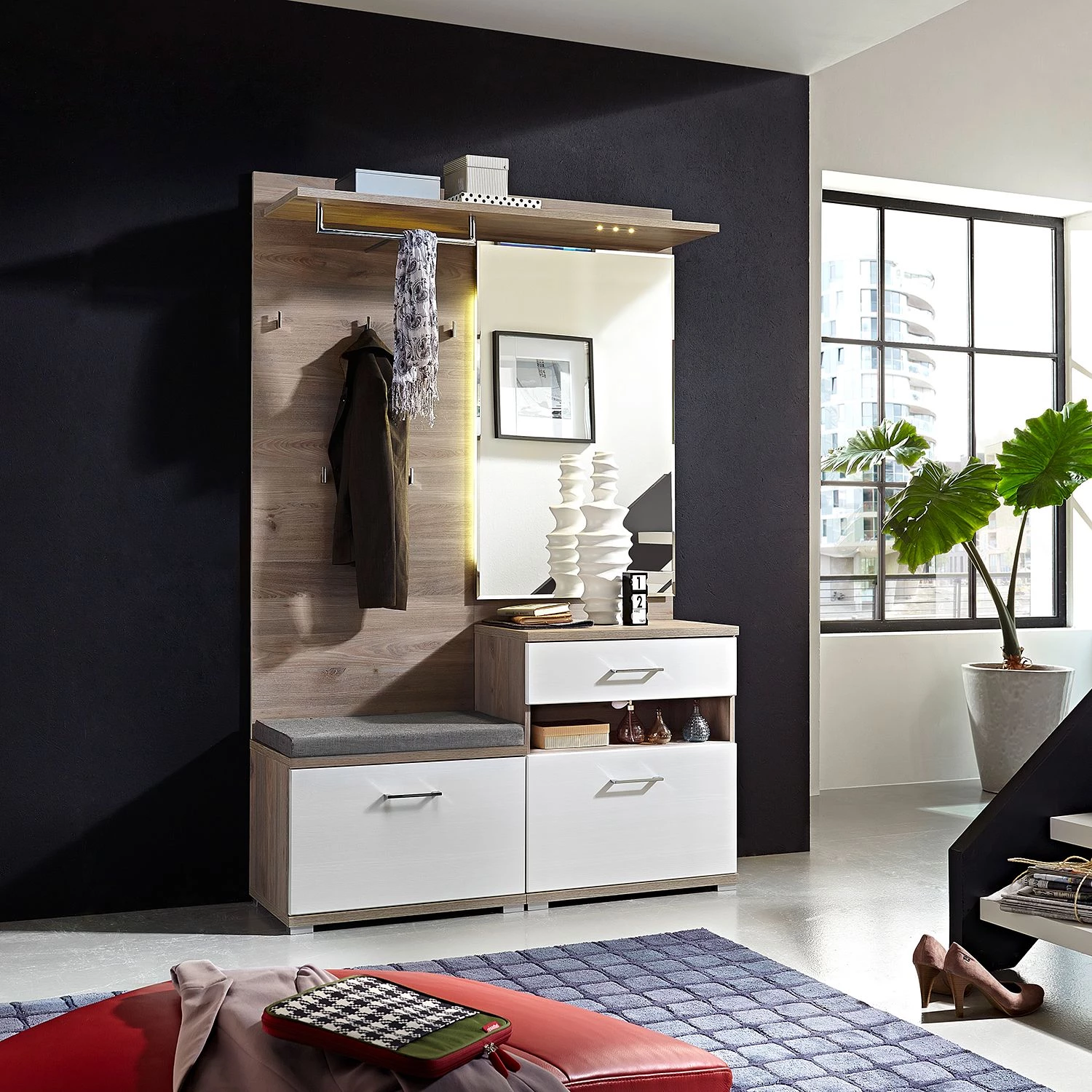 Fredriks Ensemble de vestibule Puls I 3 éléments - Imitation chêne argenté / Blanc