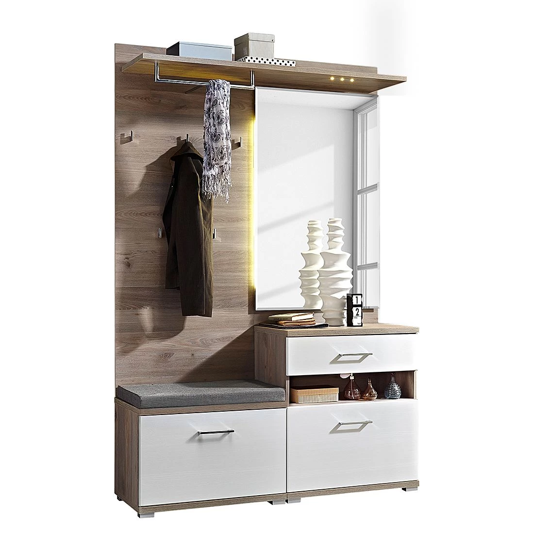 Fredriks Ensemble de vestibule Puls I 3 éléments - Imitation chêne argenté / Blanc – Image 2