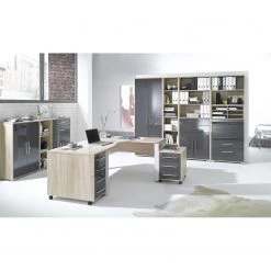 Maja Möbel Combinaison de bureau Merit V - 10 éléments - Imitation chêne de Sonoma / Gris brillant