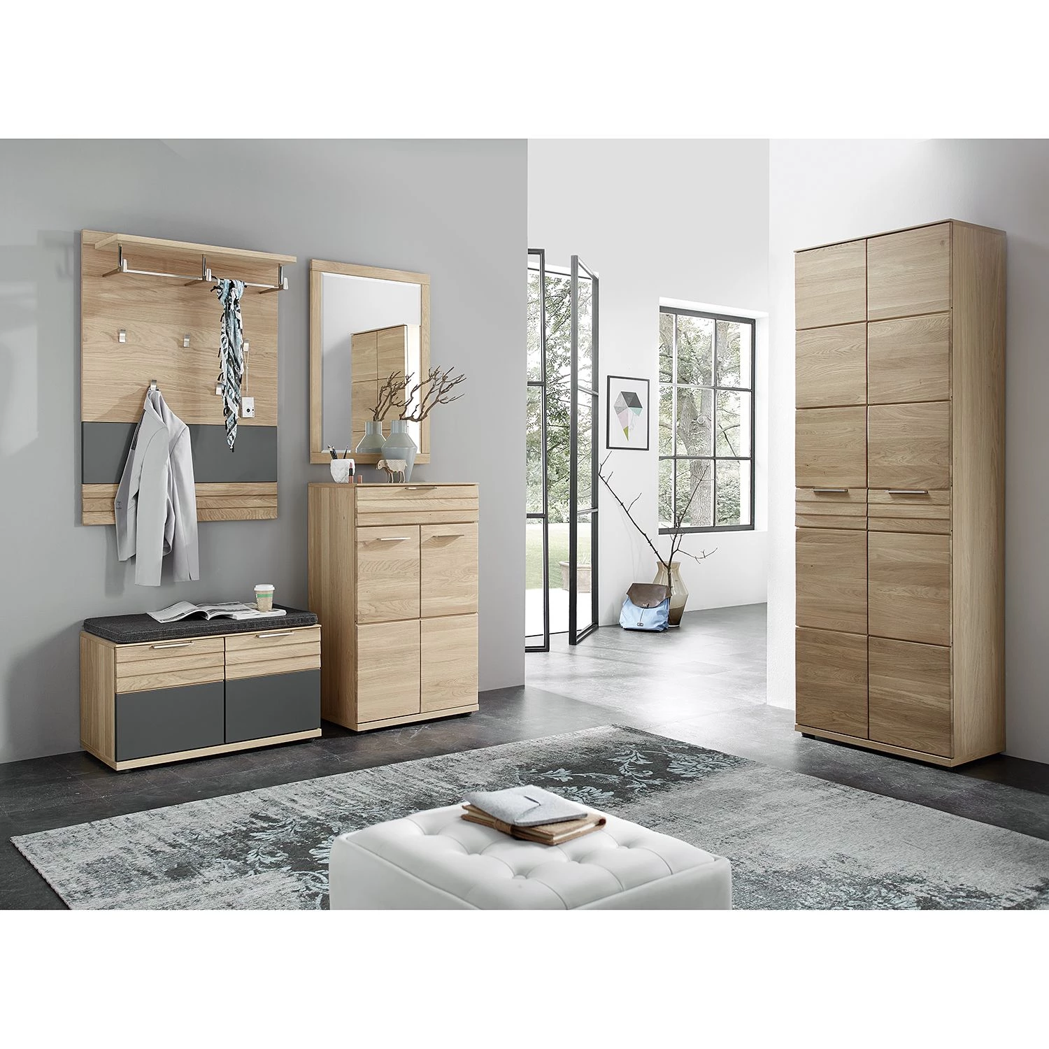 Naturoo Ensemble d’entrée Jorvi I (5 éléments) - Partiellement en chêne sauvage massif / Tissu - Chêne sauvage / Gris foncé
