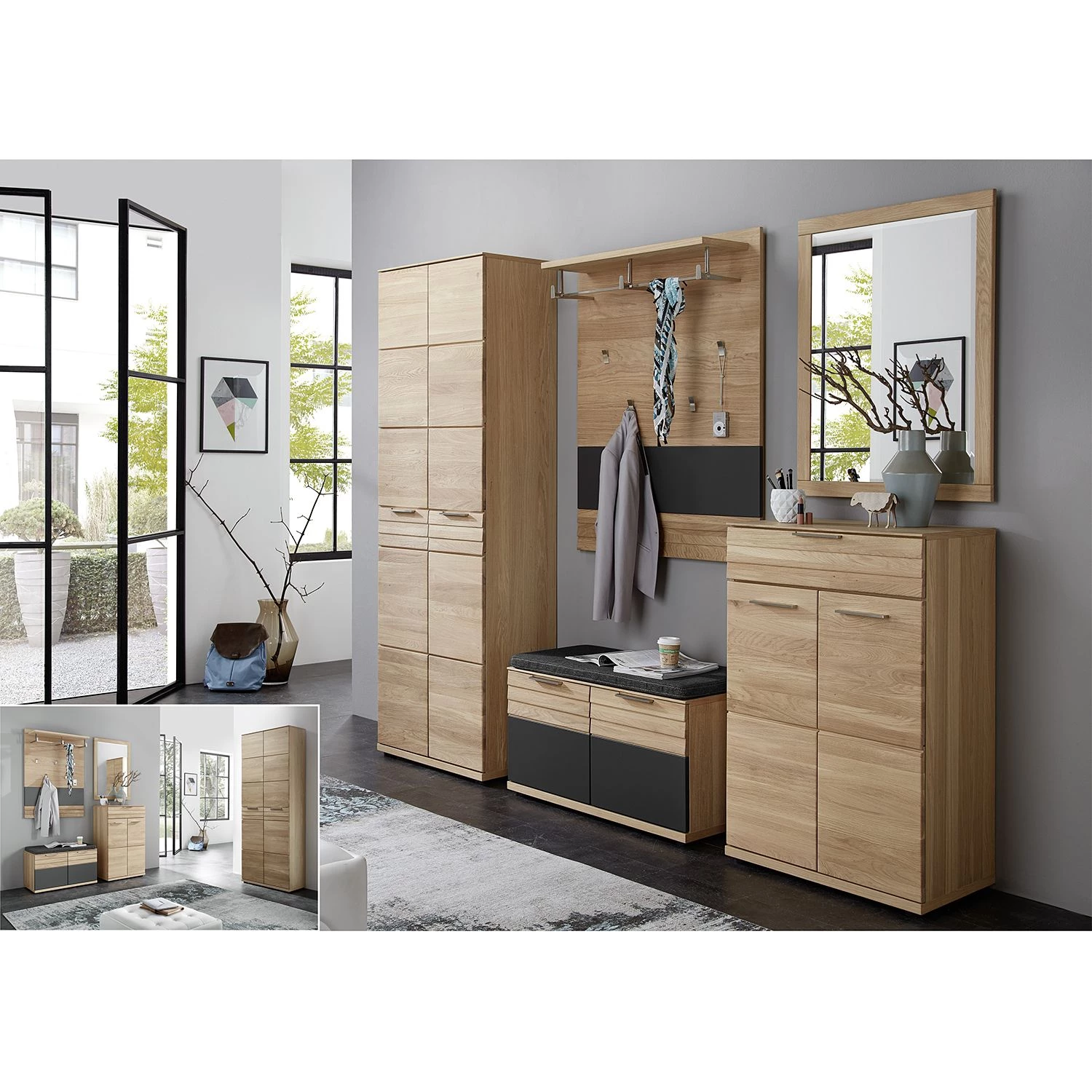 Naturoo Ensemble d’entrée Jorvi I (5 éléments) - Partiellement en chêne sauvage massif / Tissu - Chêne sauvage / Gris foncé – Image 3