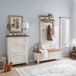 Maison Belfort Ensemble d’entrée Balignton II (4 élém.) - Pin massif / Métal - Pin / Blanc