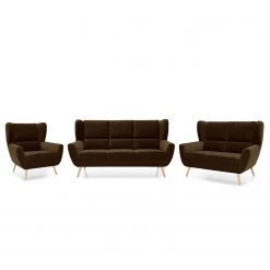 Loftscape Ensemble de canapés Glenhaven (3 élém.) - Velours - Marron foncé