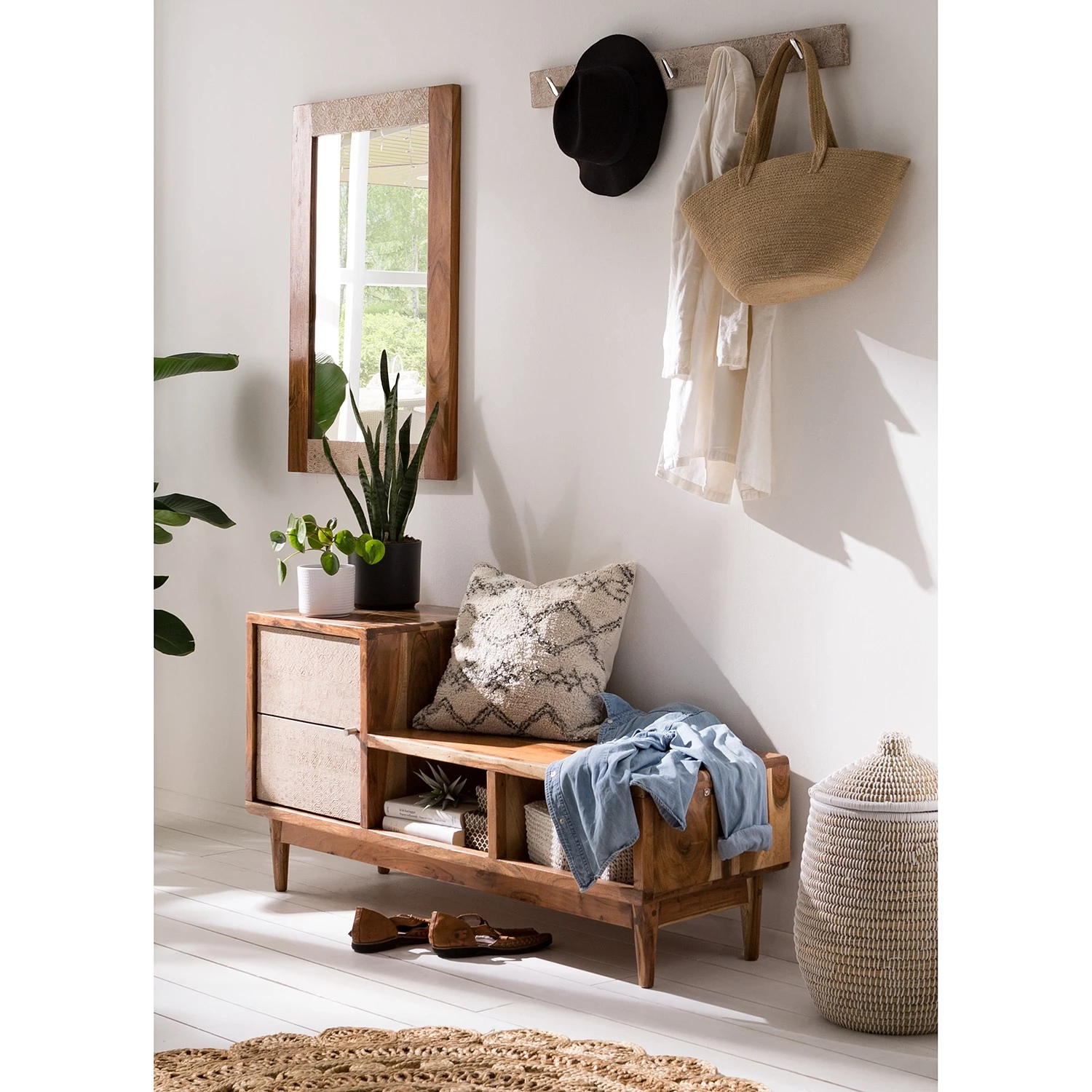 Ars manufacti Ensemble d’entrée Buuda II (3 éléments) - Partiellement en acacia massif - Écru / Acacia