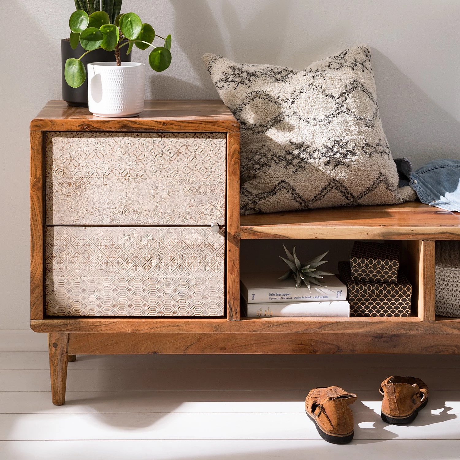 Ars manufacti Ensemble d’entrée Buuda II (3 éléments) - Partiellement en acacia massif - Écru / Acacia – Image 5