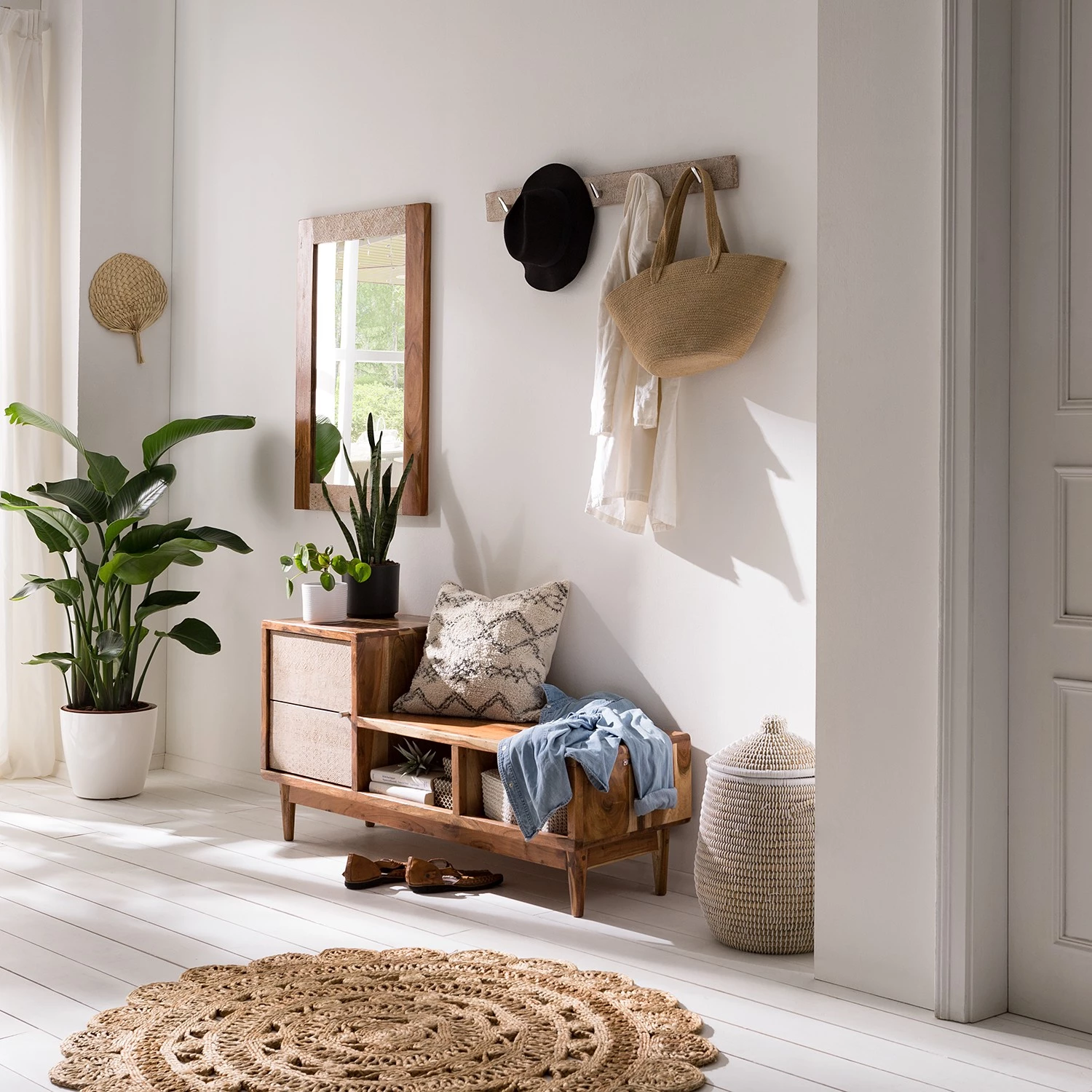 Ars manufacti Ensemble d’entrée Buuda II (3 éléments) - Partiellement en acacia massif - Écru / Acacia – Image 2