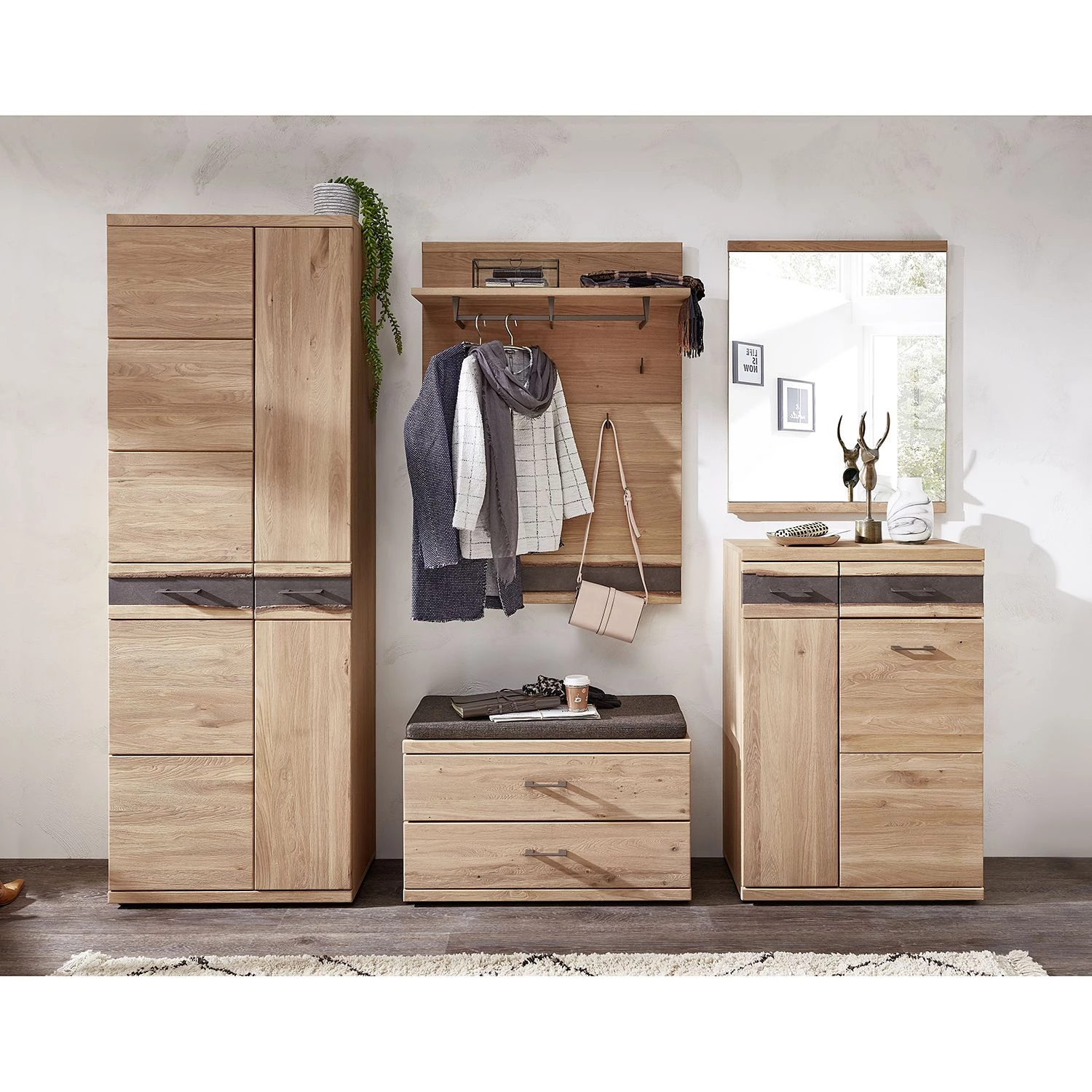 Naturoo Ensemble d’entrée Goodwood I (5 élém.) - Partiellement en chêne sauvage - Chêne sauvage / Gris foncé – Image 2
