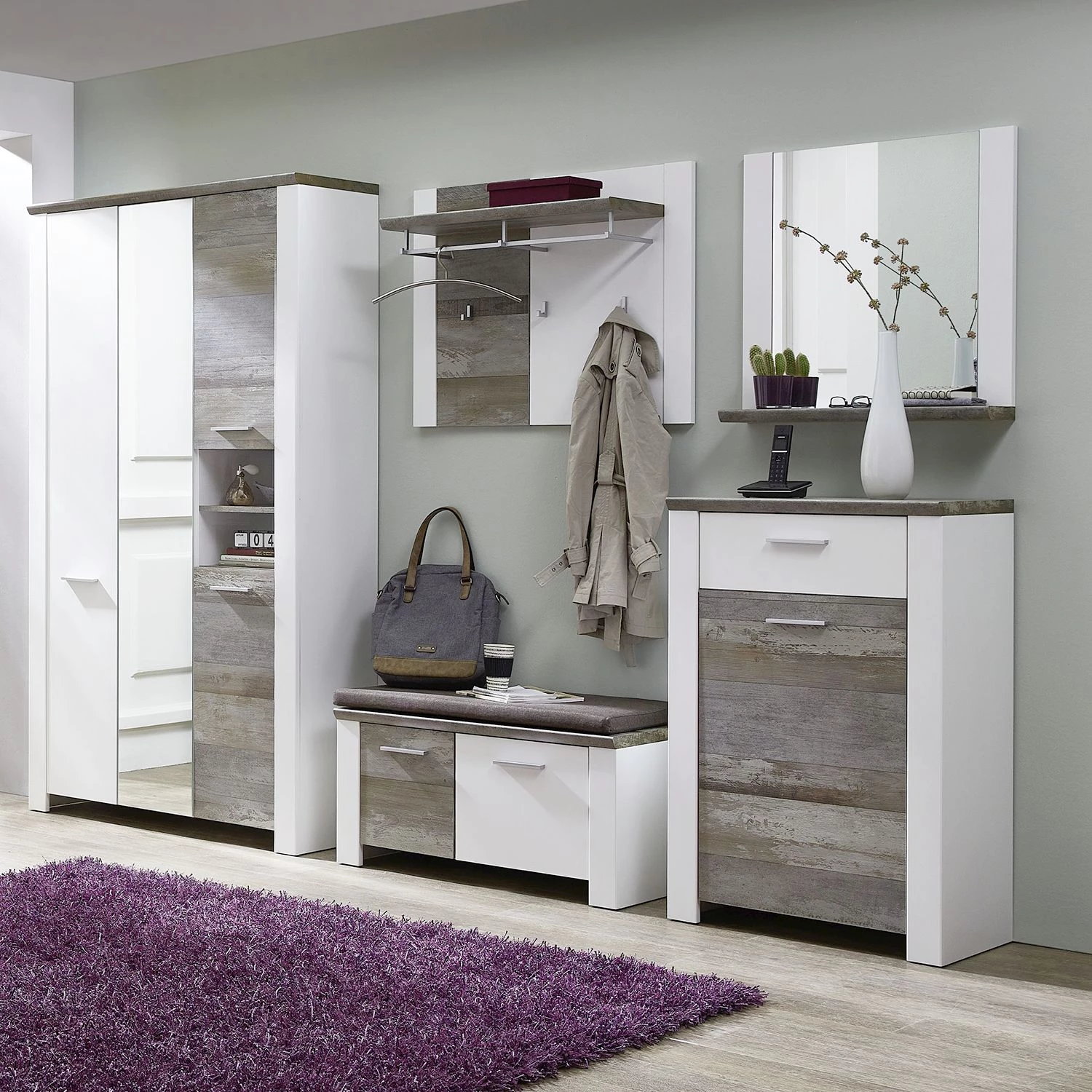 Loftscape Ensemble d’entrée Bickley II (5 élém.) - Blanc / Imitation bois flotté