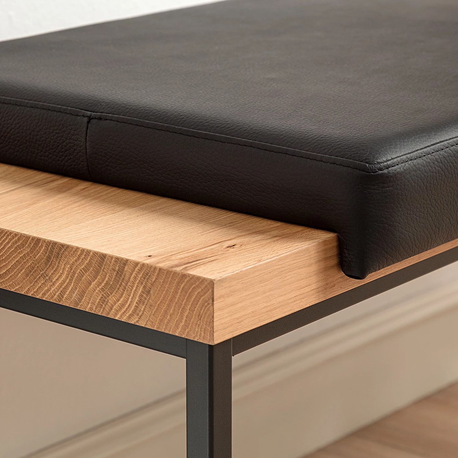 GWINNER Ensemble d’entrée Style (2 éléments) - Cuir véritable / Placage en bois véritable - Noir / Chêne – Image 4