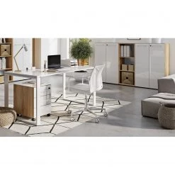 Germania Ensemble de bureau Monteria I (5 élém.) - Verre - Blanc / Imitation chêne de Navarre