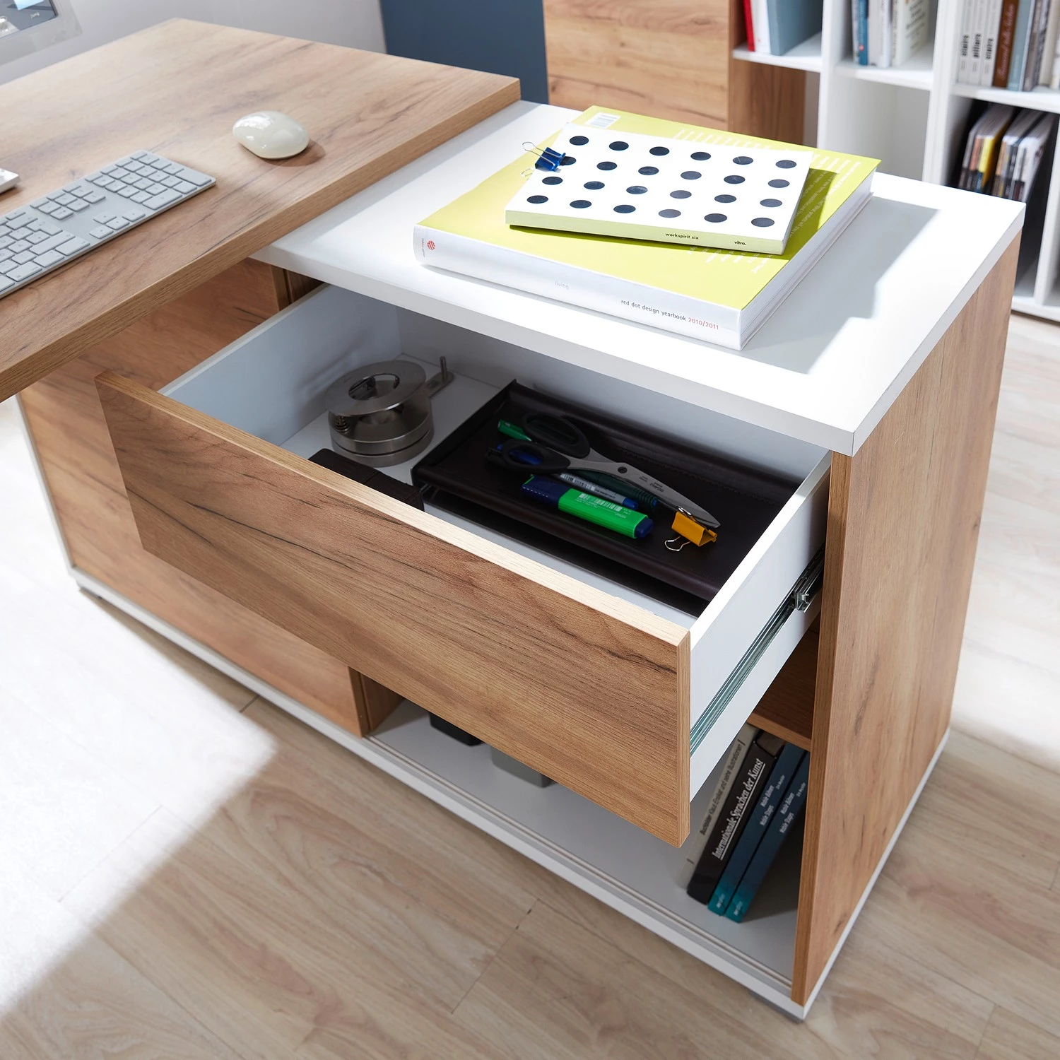 Germania Ensemble de bureau Lioni I (3 éléments) - Imitation chêne de Navarre / Blanc – Image 9