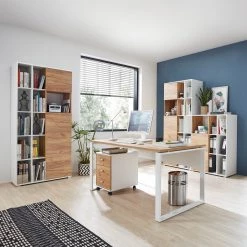 Germania Ensemble de bureau Lioni V (5 éléments) - Imitation chêne de Navarre / Blanc