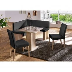 Schösswender Salle à manger complète Anna I (4 él.) - Imitation cuir / Partiellement en chêne massif - Noir / Chêne