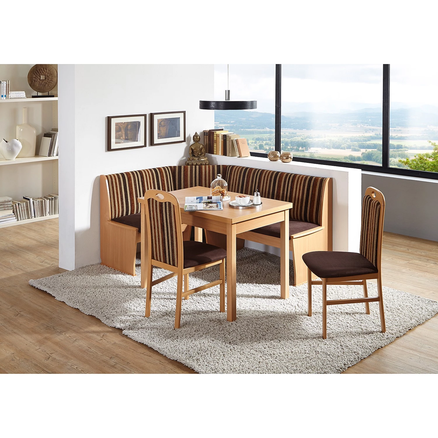 Schösswender Salle à manger Hamburg II (4 éléments) - Tissu / Partiellement en hêtre massif - Rayé marron / Hêtre – Image 2