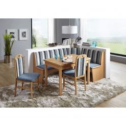 Schösswender Salle à manger Hamburg I (4 éléments) - Tissu / Partiellement en hêtre massif - Rayé bleu / Hêtre