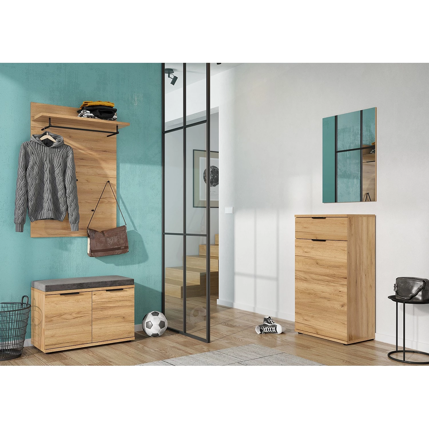 Germania Ensemble d’entrée Fremont III (2 élém.) - Imitation chêne de Navarre / Noir – Image 2