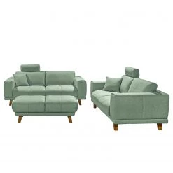 Ars Natura Ensemble salon Pomos (3-2 Repose-pieds) - Tissu - Gris menthe