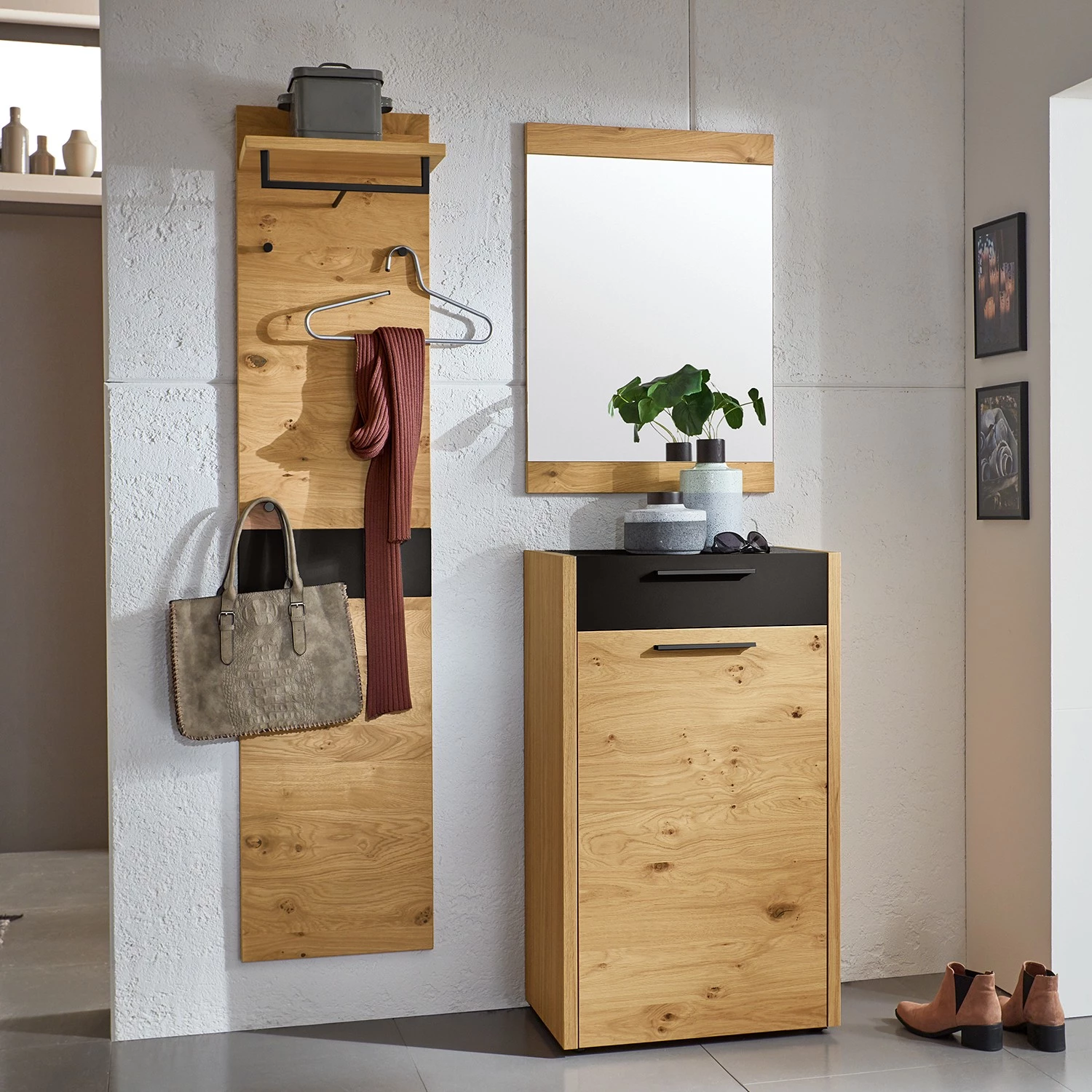 Voss Ensemble d’entrée Levio IV (3 éléments) - Placage en bois véritable - Chêne - Noir