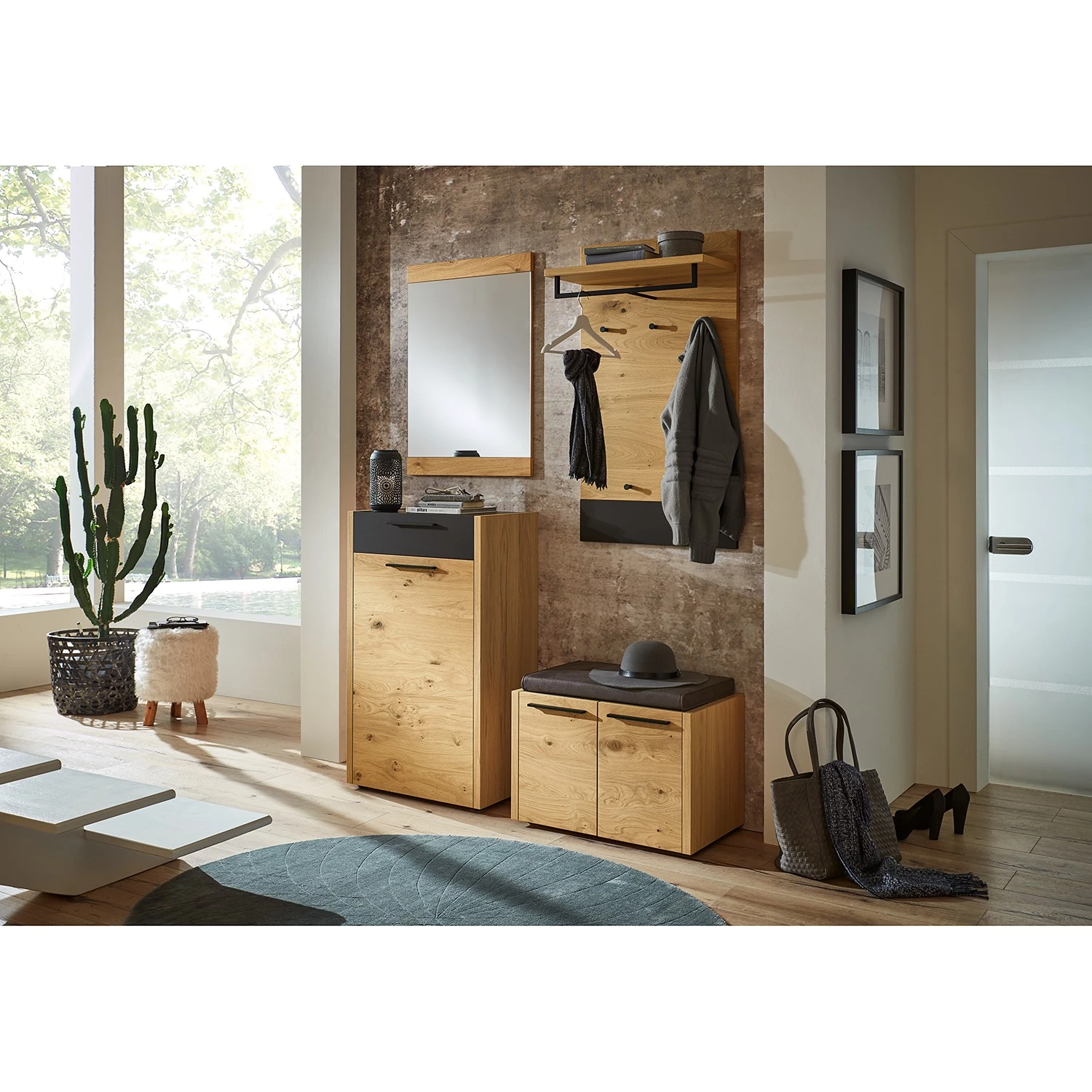 Voss Ensemble d’entrée Levio III (4 éléments) - Placage en bois véritable - Chêne - Noir – Image 2