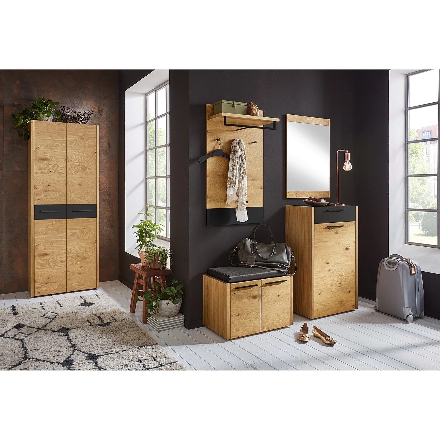 Voss Ensemble d’entrée Levio II (5 éléments) - Placage en bois véritable - Chêne - Noir – Image 2