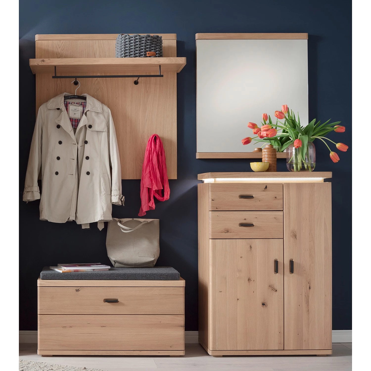 Naturoo Ensemble d’entrée Ellinwood I (4 élém.) - Placage en bois véritable / Métal - Chêne / Anthracite