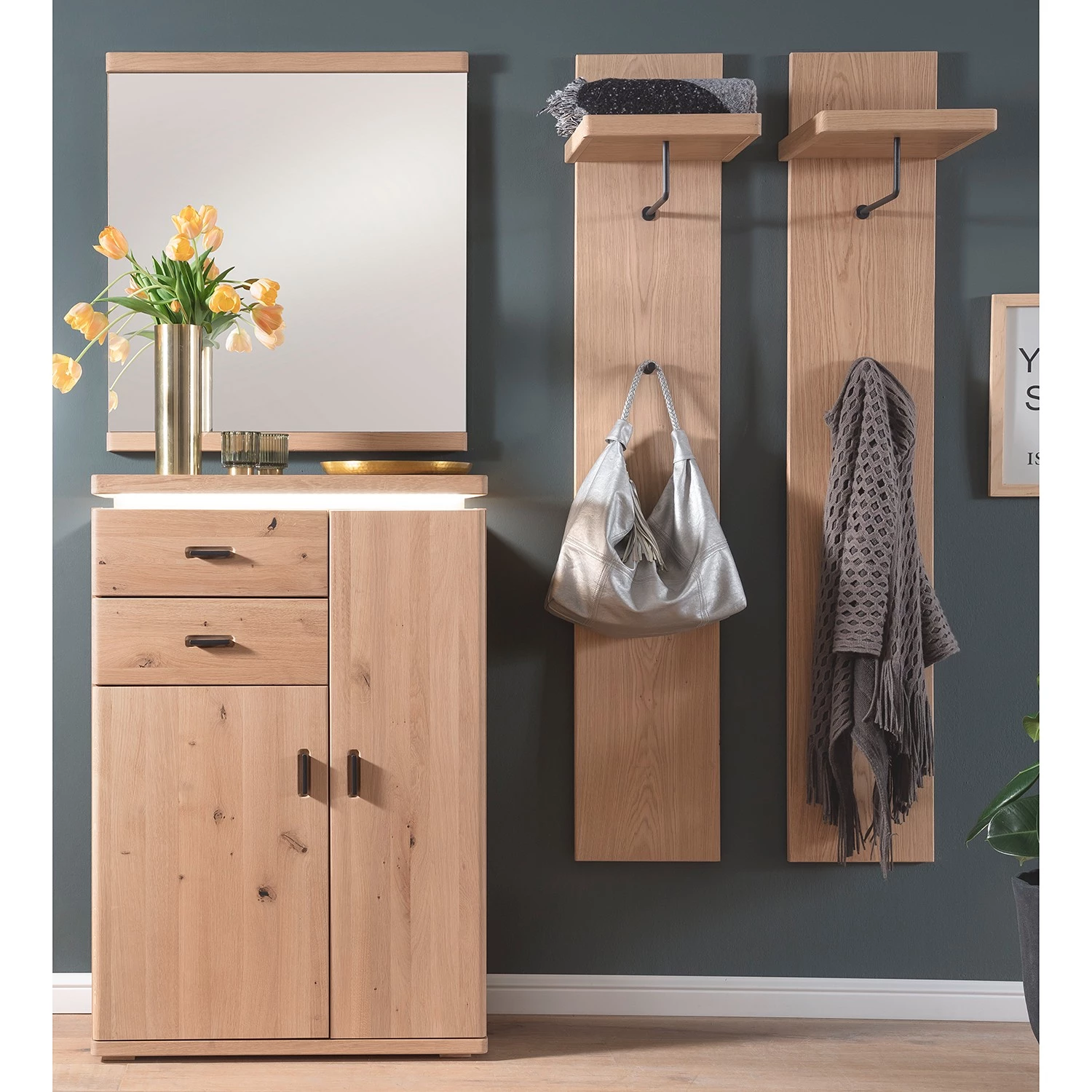 Naturoo Ensemble d’entrée Ellinwood II (4 élém.) - Placage en bois véritable / Métal - Chêne / Anthracite