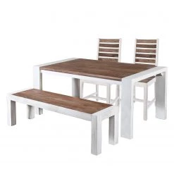 Wolf-Möbel Salle à manger Maison II (4 éléments) - Acacia massif - Acacia couleur pierre / Blanc cassé