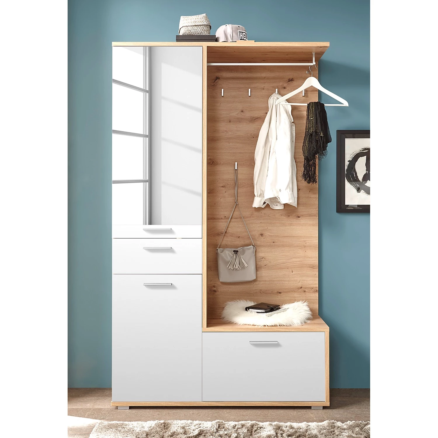 Loftscape Ensemble d’entrée compact Malaca - Blanc / Imitation chêne artisan