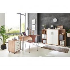 Furnitive Ensemble de bureau Avin V (5 éléments) - Imitation chêne de Sonoma / Blanc