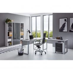 Furnitive Ensemble de bureau Avin II (5 éléments) - Gris clair / Anthracite brillant