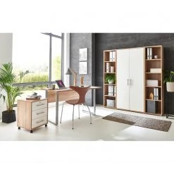 Furnitive Ensemble de bureau Avin VI (5 éléments) - Imitation chêne de Sonoma / Blanc brillant