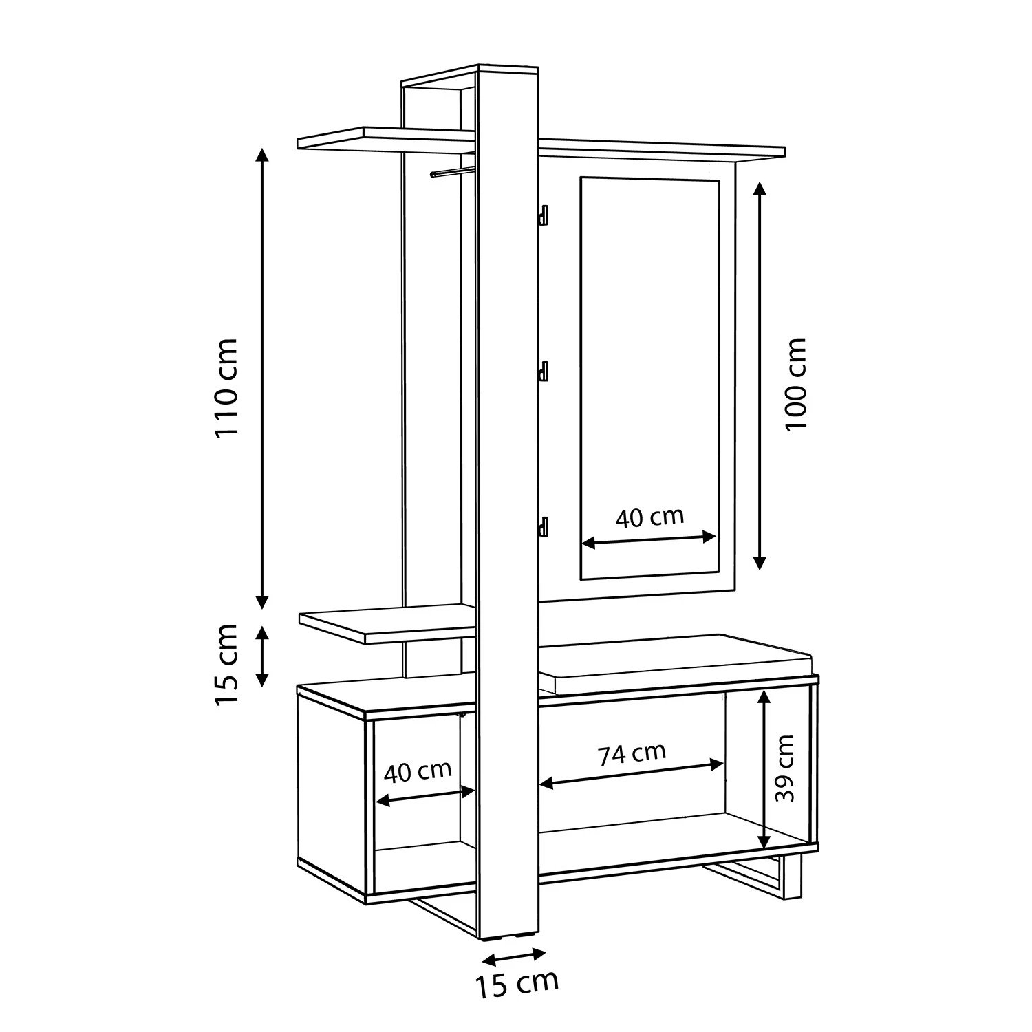 Red Living Ensemble d’entrée compact Hondo - Imitation chêne artisan / Noir – Image 8