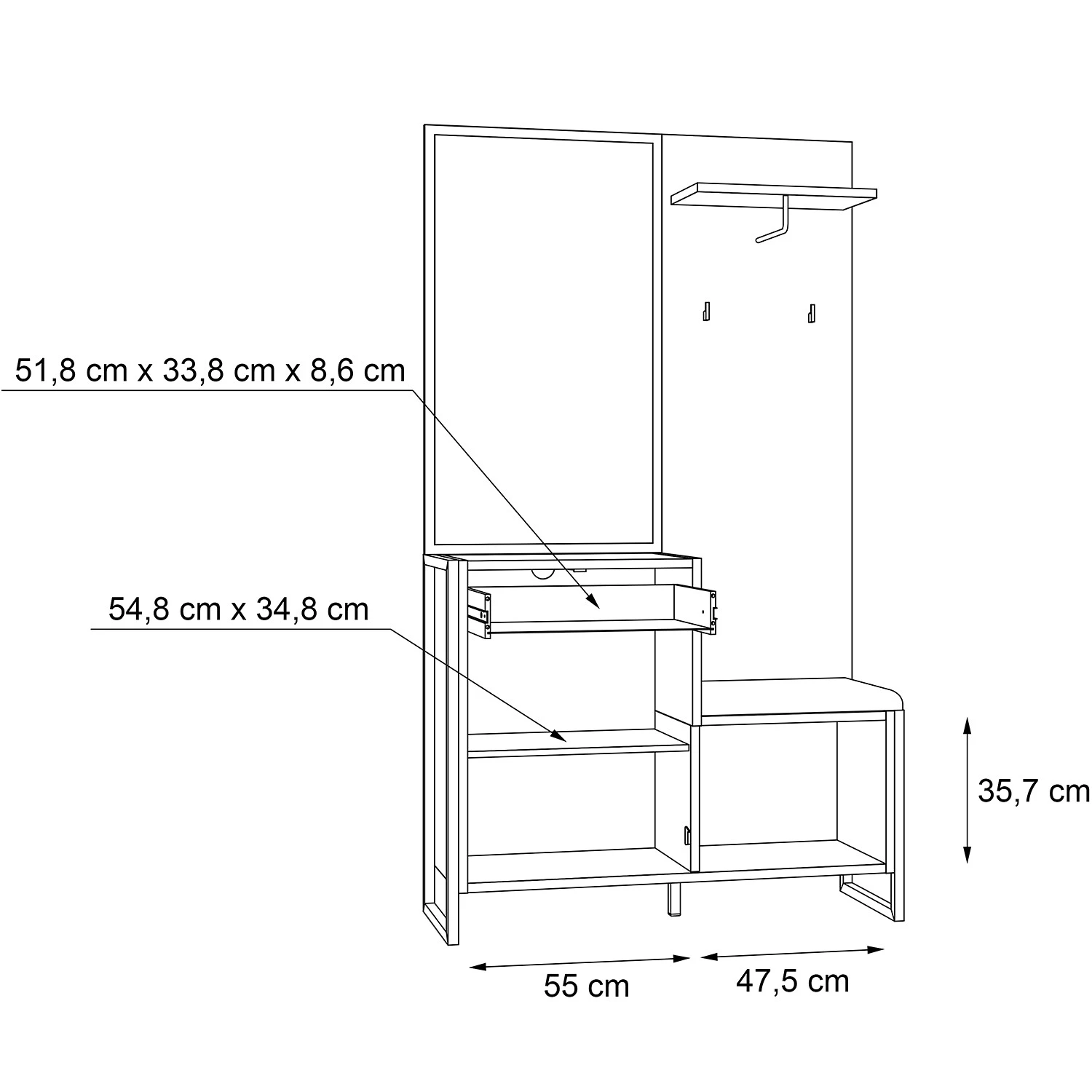 Red Living Ensemble d’entrée compact Voru - Imitation chêne / Noir – Image 5