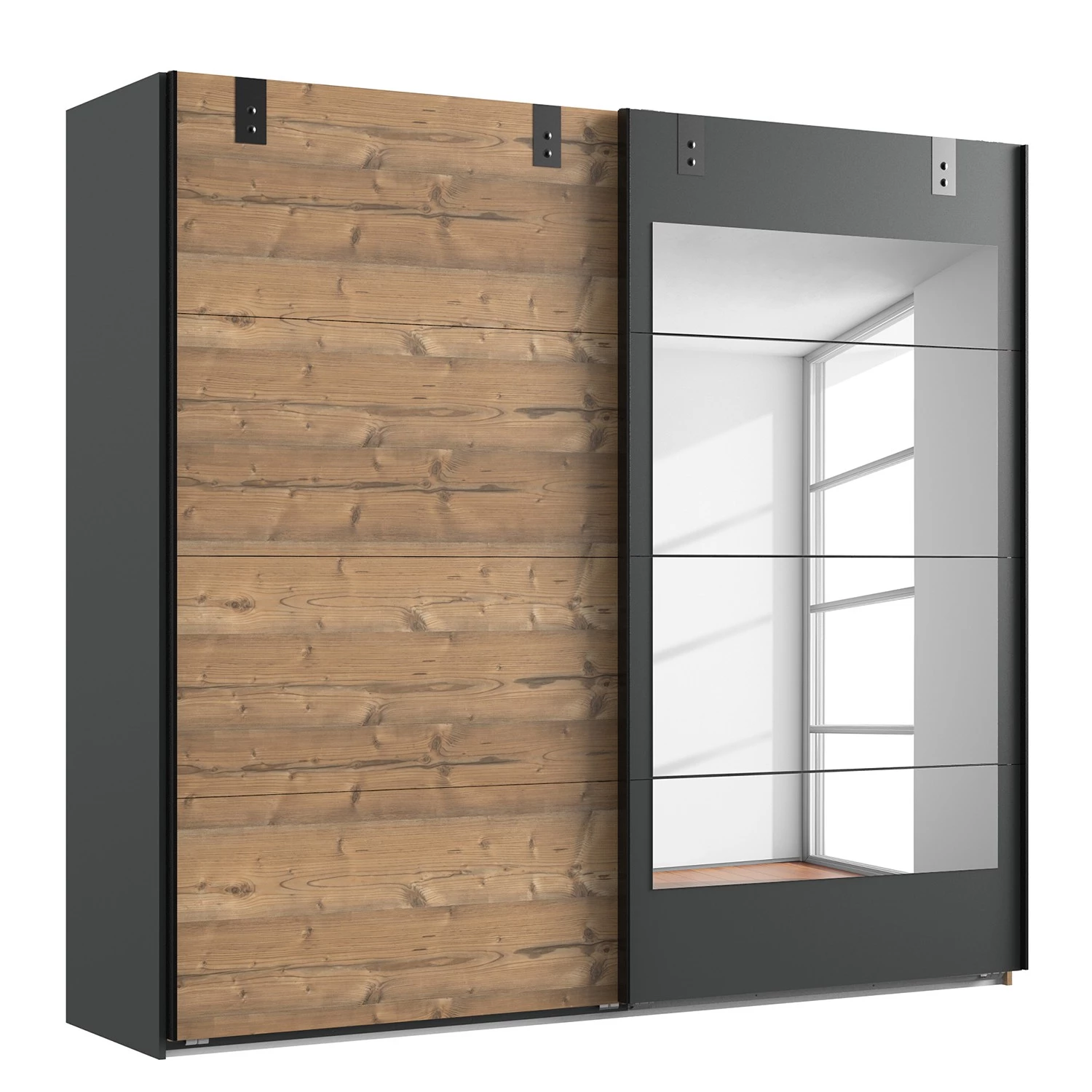 Wimex Chambre Malmoe II (4 éléments) - Imitation sapin blanc / Graphite - 160 x 200cm - Largeur : 225 cm – Image 4