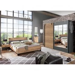 Wimex Chambre Malmoe II (4 éléments) - Imitation sapin blanc / Graphite - 160 x 200cm - Largeur : 225 cm