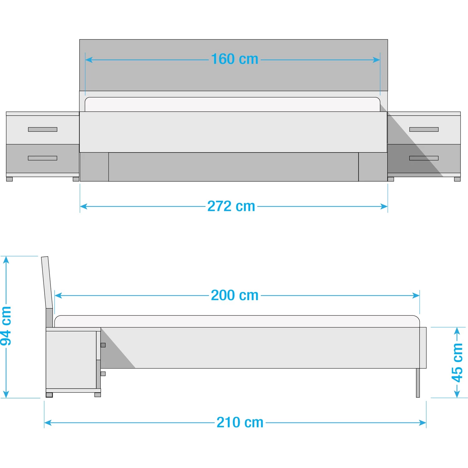 Wimex Chambre Malmoe II (4 éléments) - Imitation sapin blanc / Graphite - 160 x 200cm - Largeur : 225 cm – Image 7