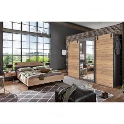 Wimex Chambre Malmoe III (4 éléments) - Imitation sapin blanc / Graphite - Largeur : 225 cm