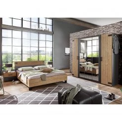 Wimex Chambre Malmoe I (4 éléments) - Imitation sapin blanc / Graphite - 180 x 200cm - Largeur : 225 cm