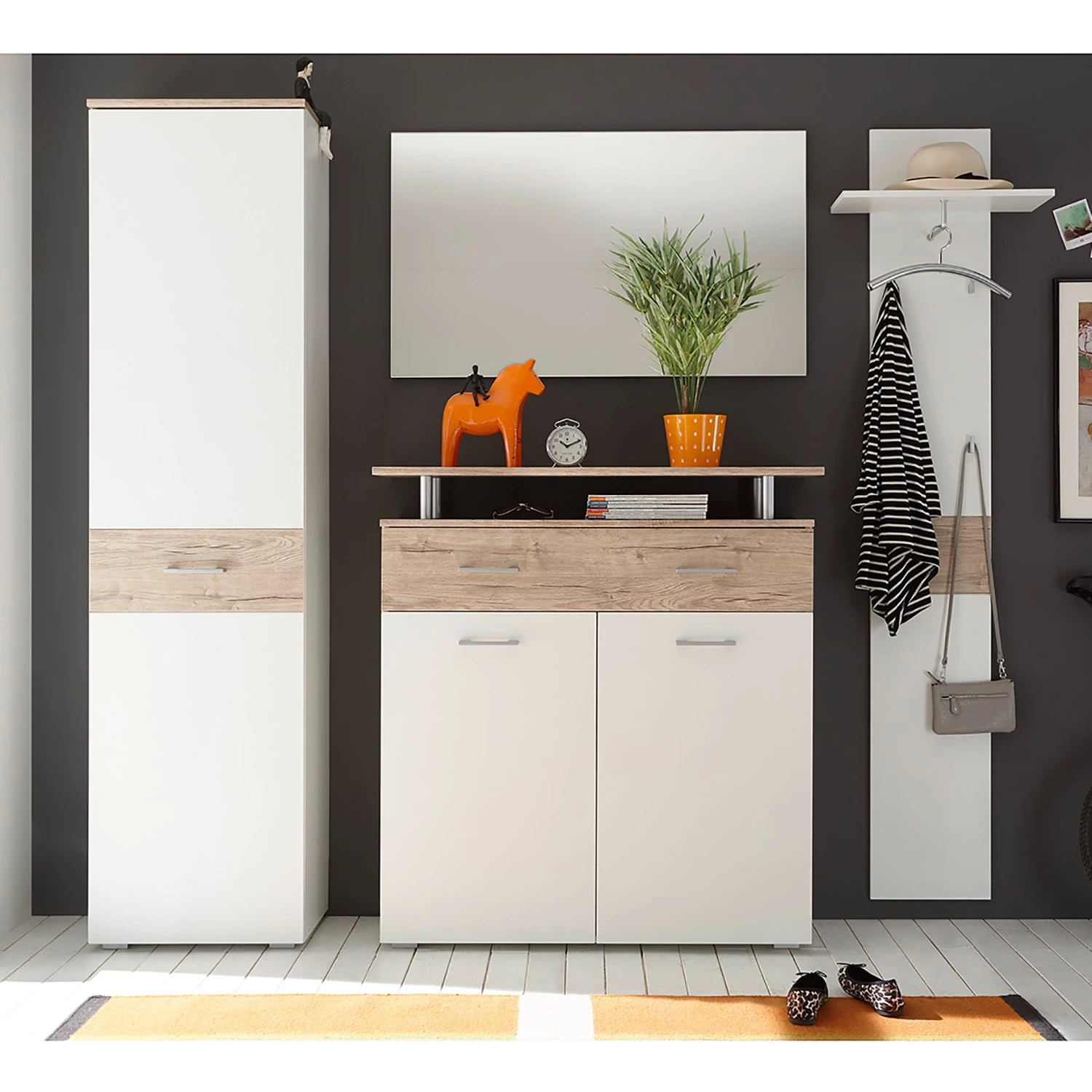 Loftscape Ensemble d’entrée Kamena (4 éléments) - Blanc / Imitation chêne Sanremo