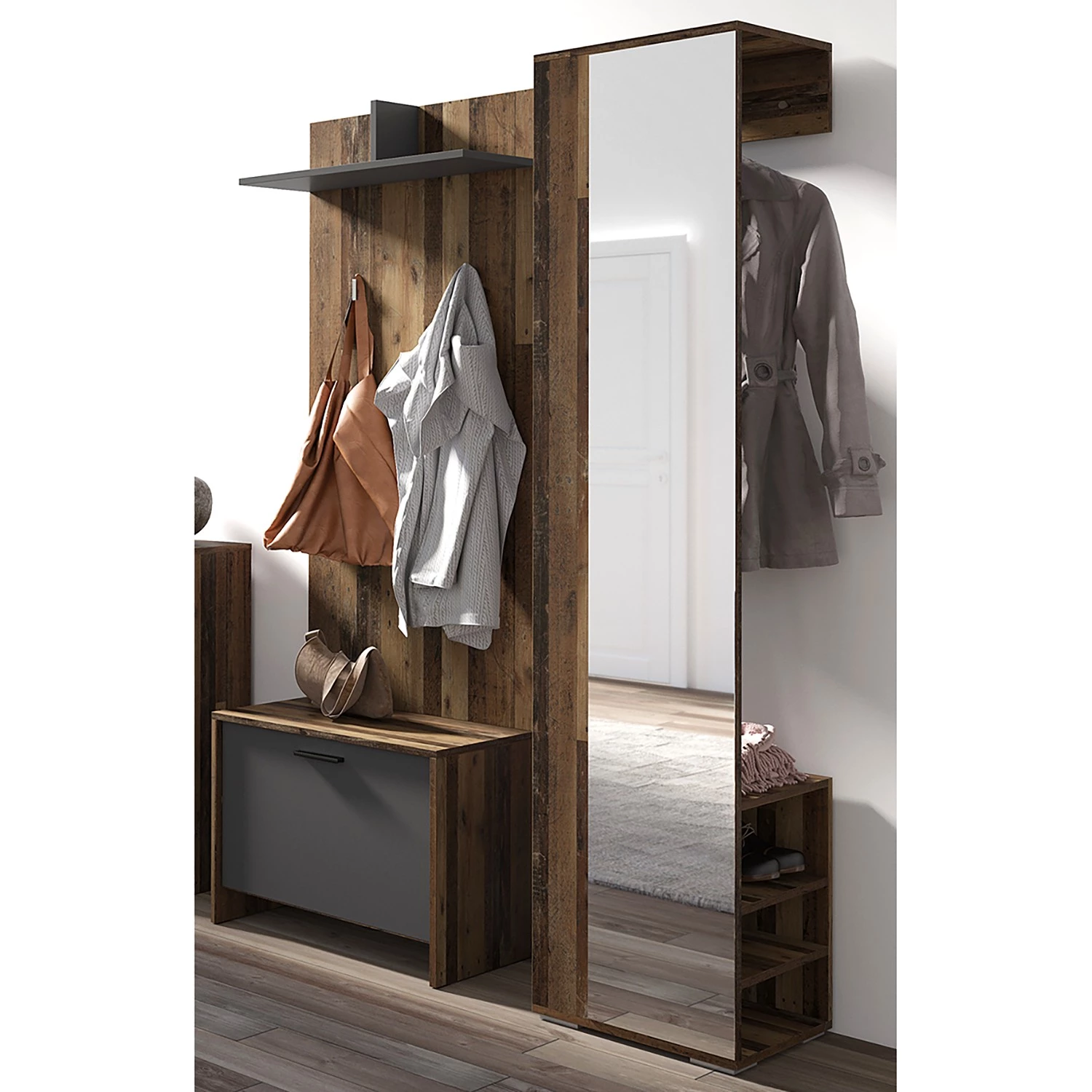 Fredriks Ensemble d’entrée Edgeworth I (3 élém.) - Imitation bois ancien / Anthracite