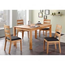 Naturoo Salle à manger Bodney I (5 éléments) - Duramen de hêtre massif / Imitation cuir - Duramen de hêtre / Noir