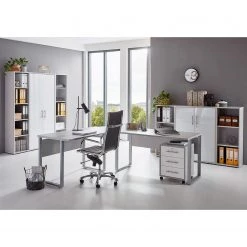 Furnitive Ensemble de bureau Avin VIII (8 élém.) - Gris clair / Blanc brillant