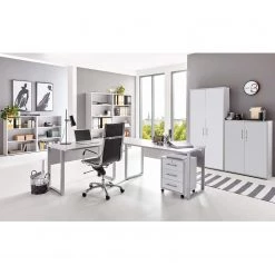 Furnitive Ensemble de bureau Avin IX (8 éléments) - Gris clair / Blanc mat