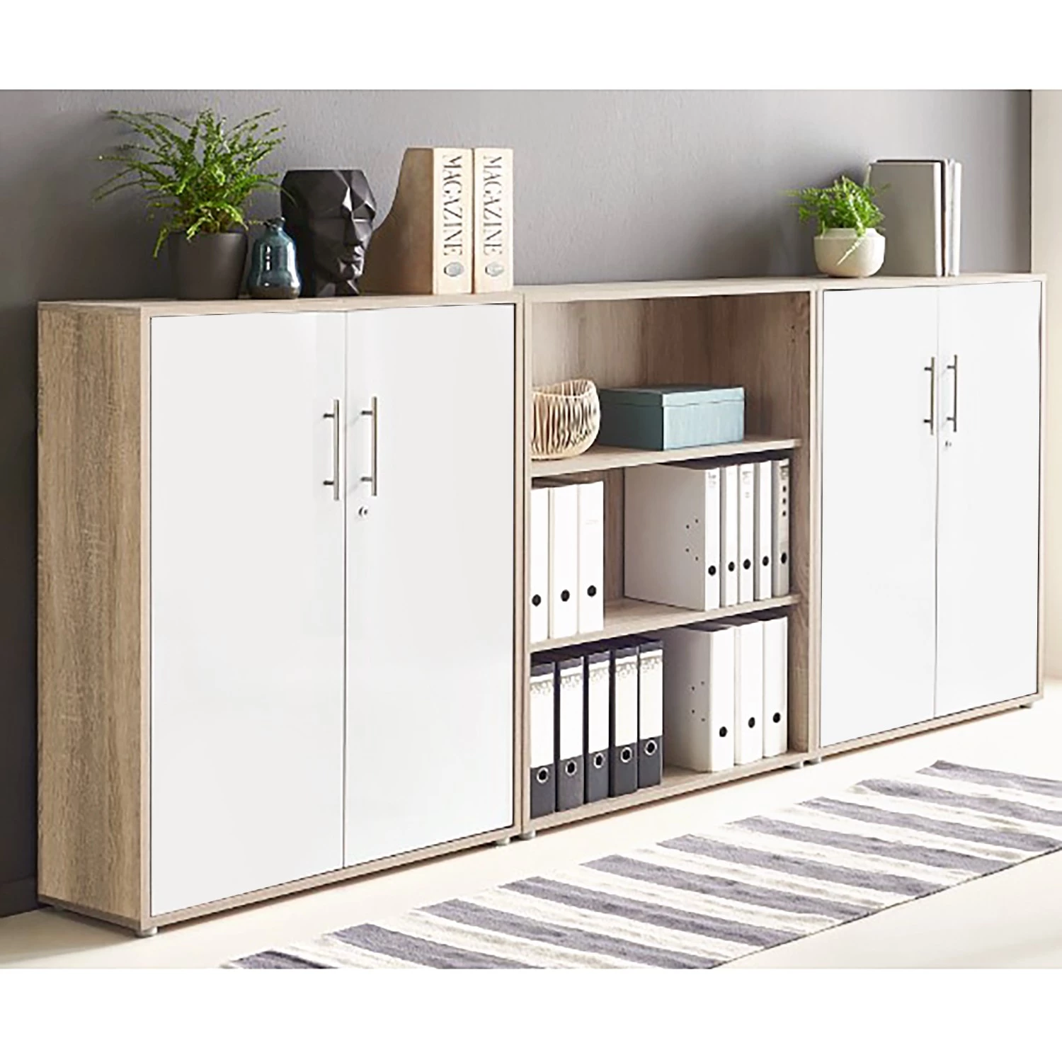 Furnitive Ensemble de bureau XIV (5 éléments) - Imitation chêne de Sonoma / Blanc – Image 2