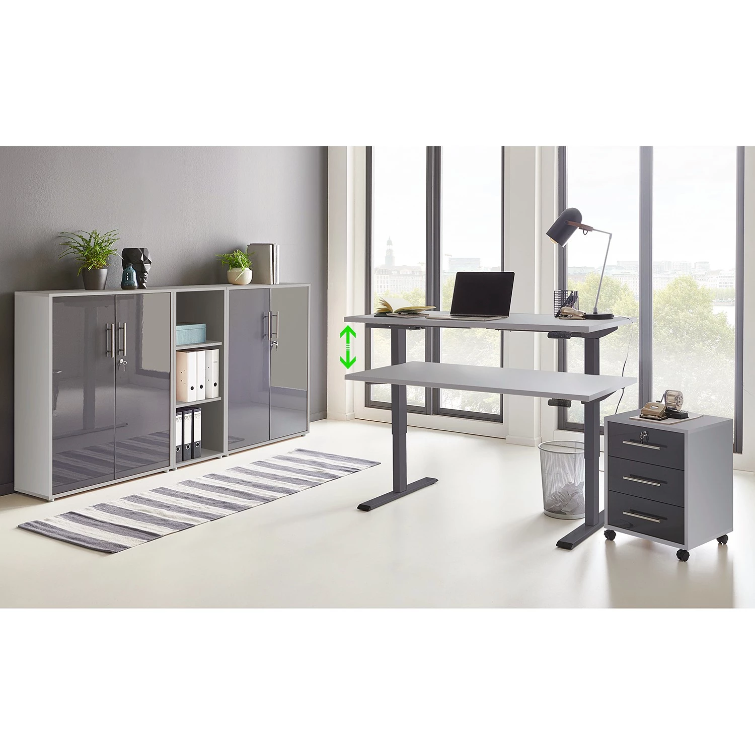 Furnitive Ensemble de bureau Avin XIII (5 élém.) - Gris clair / Anthracite brillant
