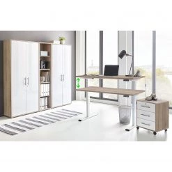 Furnitive Ensemble de bureau Avin XV (5 éléments) - Imitation chêne de Sonoma / Blanc brillant