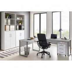 Furnitive Ensemble de bureau Avin XVII (6 élém.) - Gris clair / Blanc mat