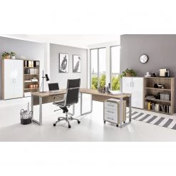 Furnitive Ensemble de bureau Avin X (6 éléments) - Imitation chêne de Sonoma / Blanc brillant
