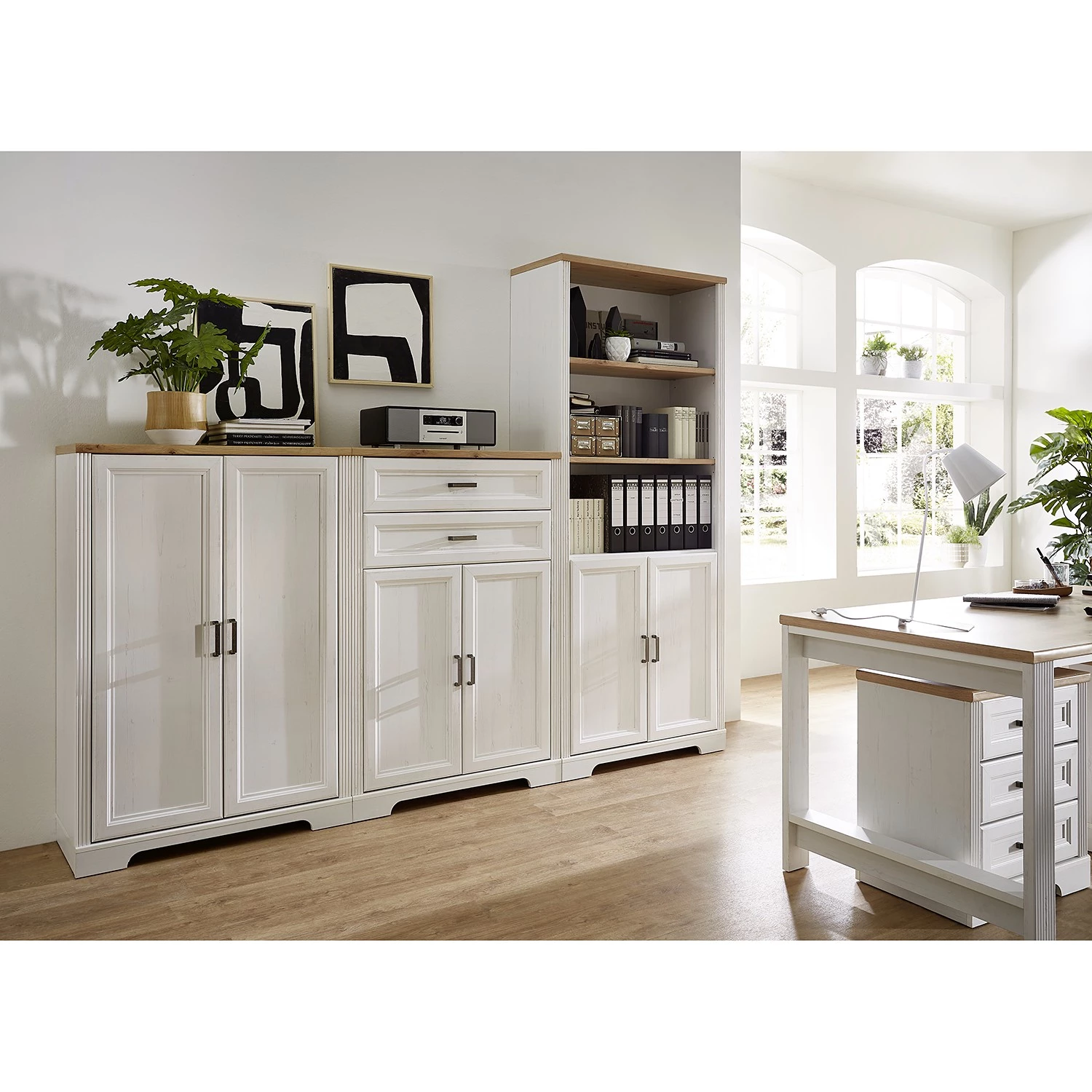 Ridgevalley Ensemble mural Jasmund II (3 éléments) - Imitation pin blanc / Imitation chêne artisan