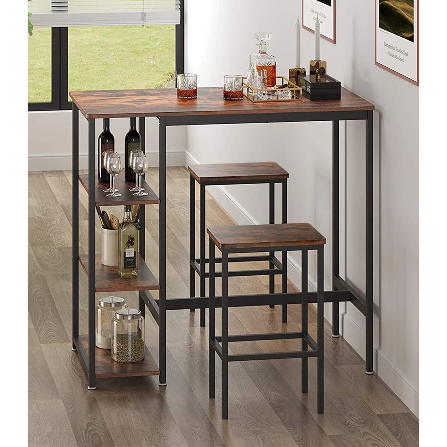 Red Living Ensemble de bar Velaux (3 éléments) - Imitation vieux bois / Noir